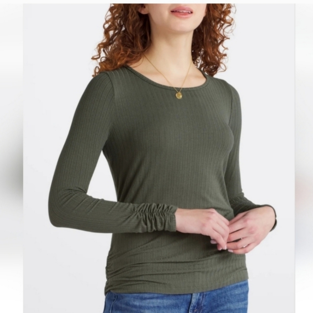 Pink Clover - Ruched Knit Olive Top